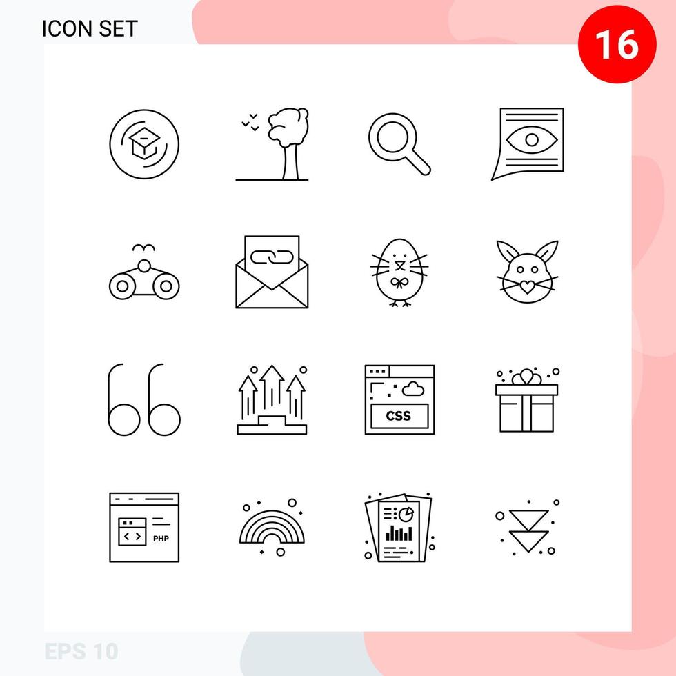 schets pak van 16 universeel symbolen van bril postvak IN uitgebreid e-mail contact bewerkbare vector ontwerp elementen