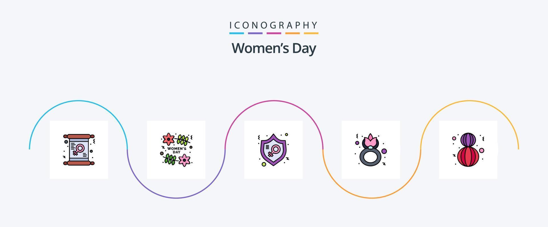 vrouwen dag lijn gevulde vlak 5 icoon pak inclusief Dames. acht. Dames. dag. bescherming vector