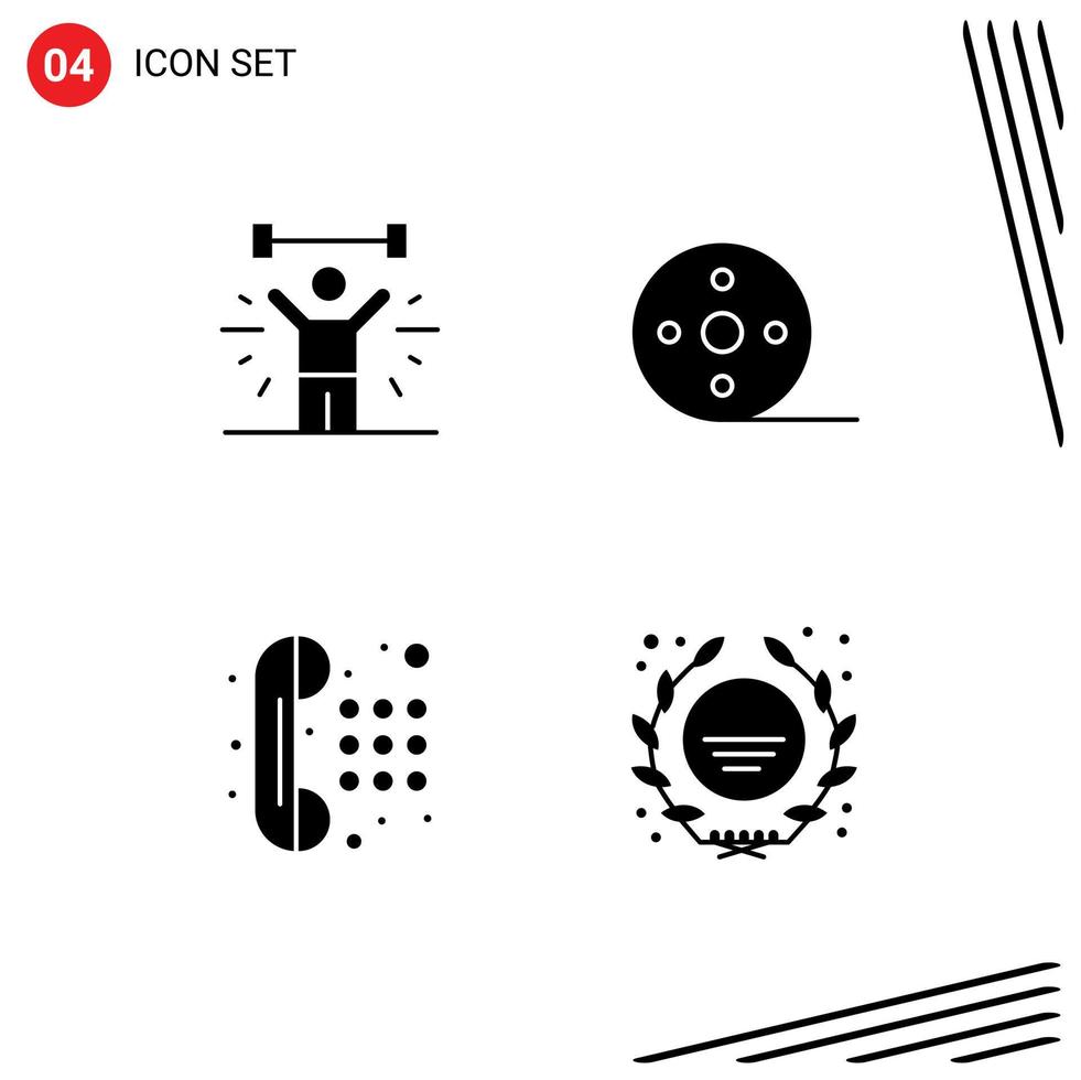 modern reeks van 4 solide glyphs pictogram van bodybuilding communicatie gewicht film telefoon bewerkbare vector ontwerp elementen