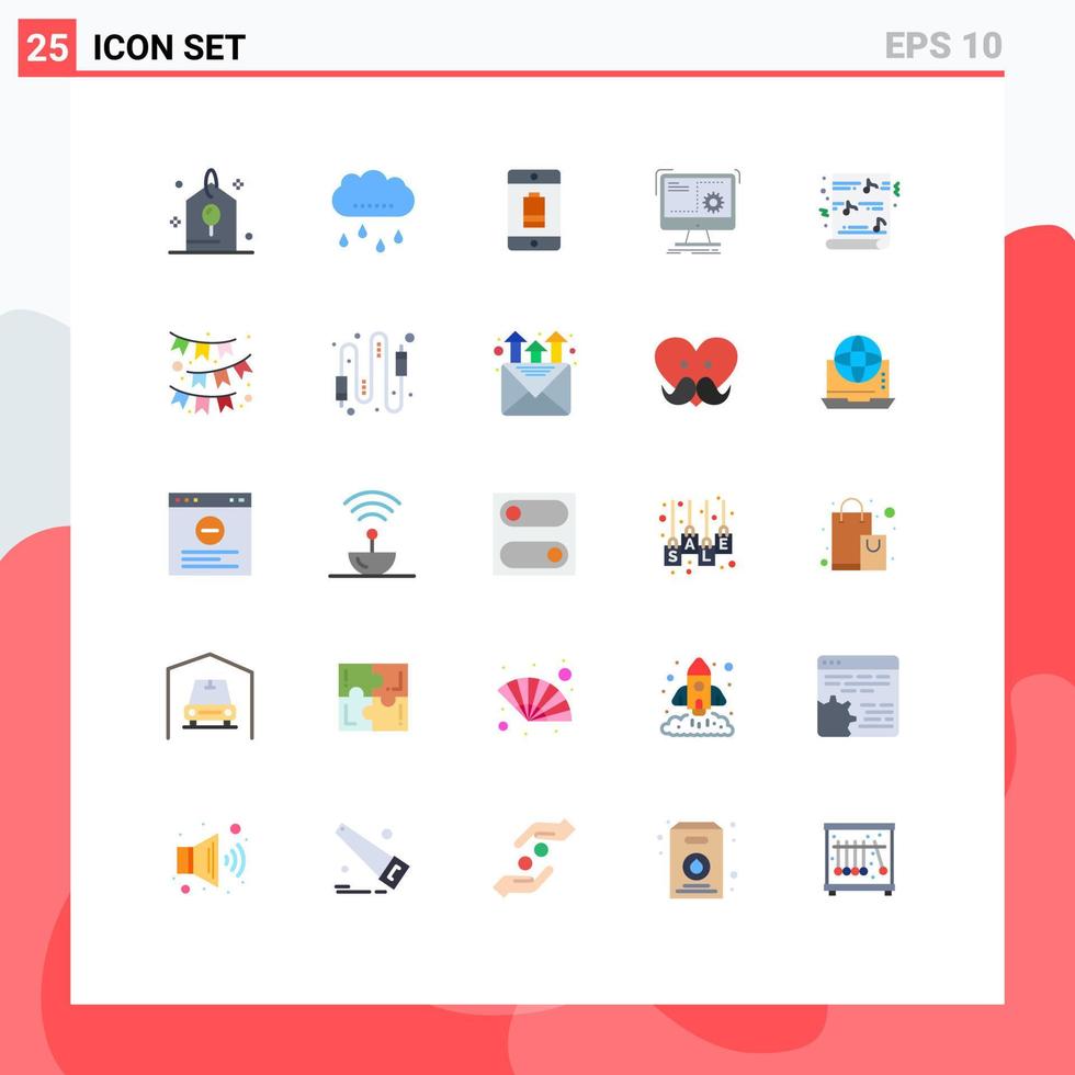 25 thematisch vector vlak kleuren en bewerkbare symbolen van vooruitgang functie accu computer mobiel bewerkbare vector ontwerp elementen