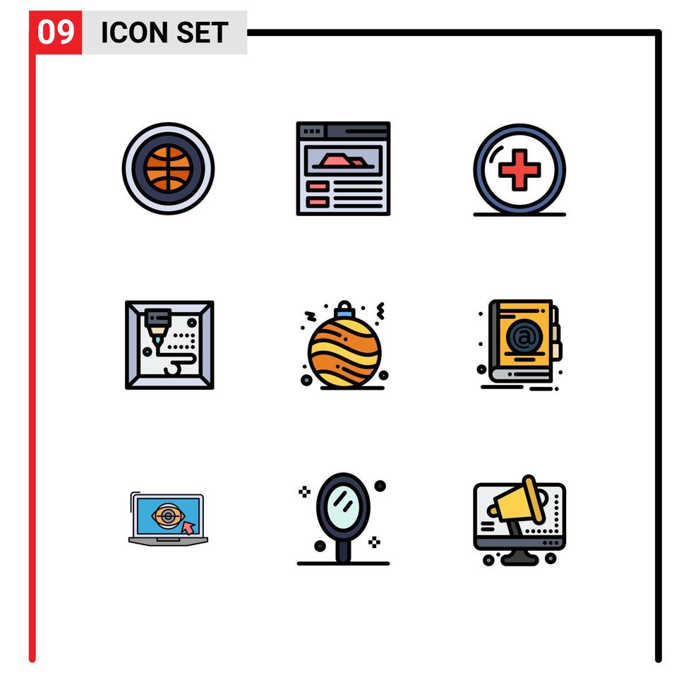 universeel icoon symbolen groep van 9 modern gevulde lijn vlak kleuren van adres Kerstmis ziekenhuis bal machine bewerkbare vector ontwerp elementen