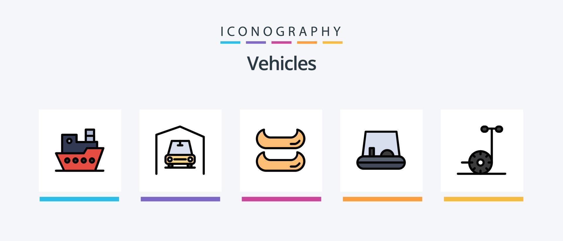 voertuigen lijn gevulde 5 icoon pak inclusief kanon. heftruck vrachtwagen. auto. heftruck. rups- voertuigen. creatief pictogrammen ontwerp vector