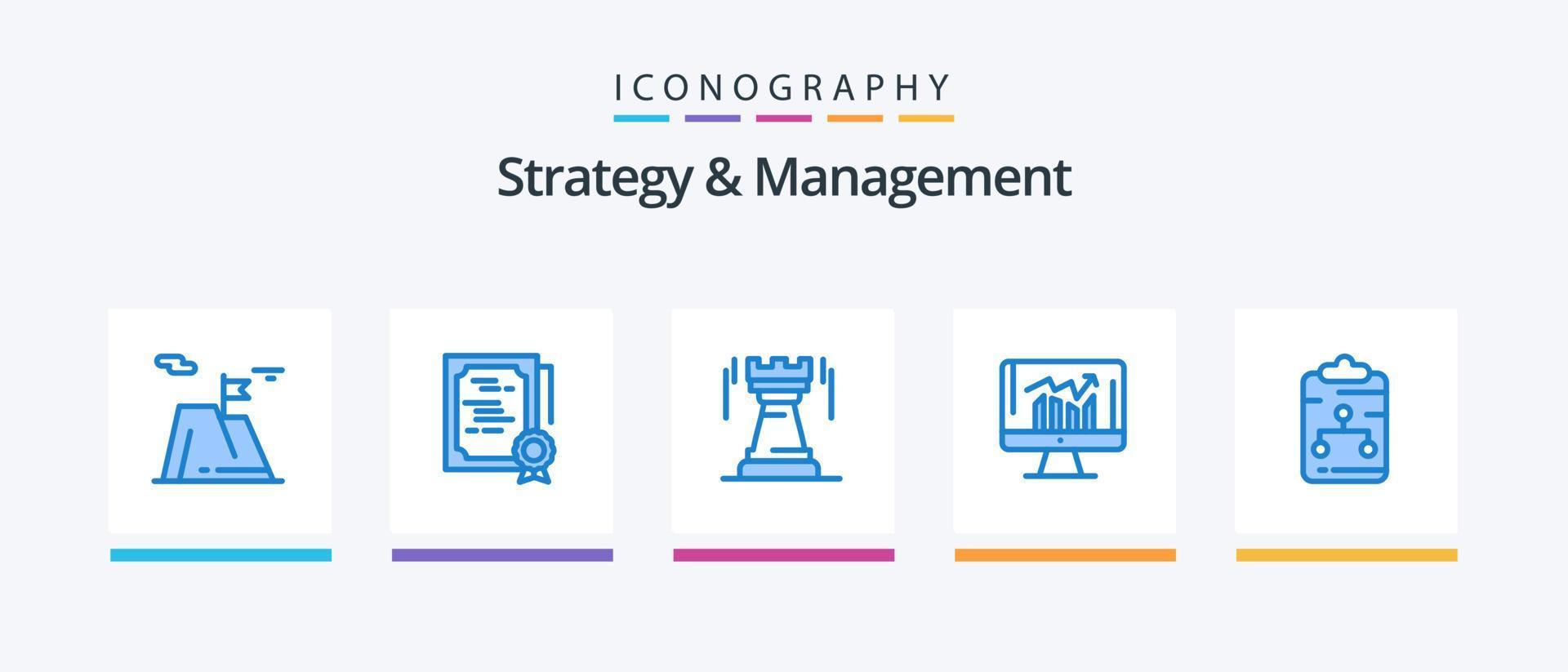 strategie en beheer blauw 5 icoon pak inclusief rapport. bedrijf. stempel. fort. strategie. creatief pictogrammen ontwerp vector