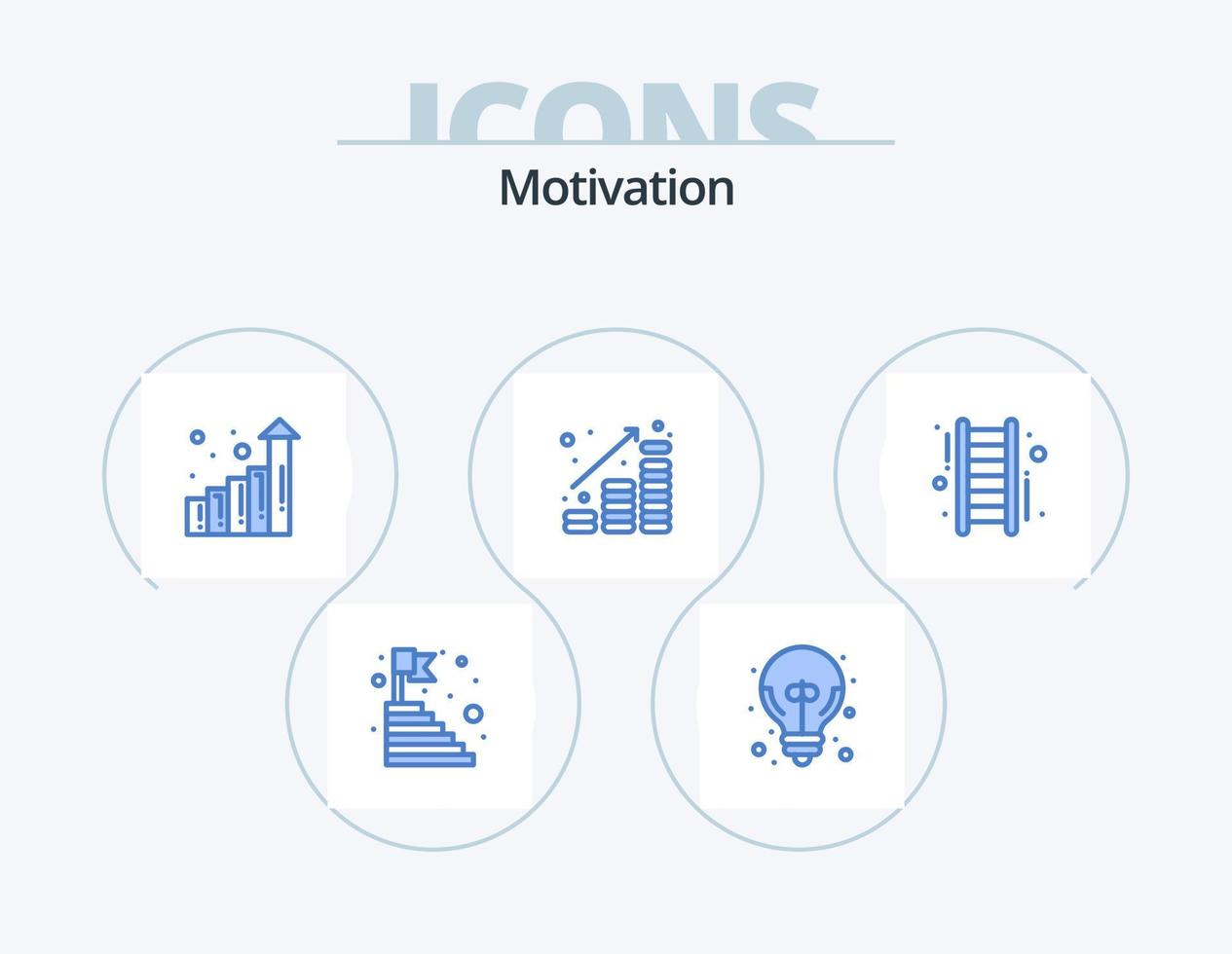 motivatie blauw icoon pak 5 icoon ontwerp. trap. geld. Super goed idee. financiën. munten vector