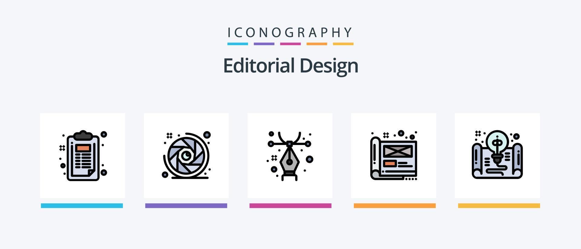 redactioneel ontwerp lijn gevulde 5 icoon pak inclusief document. visie. het dossier. indeling. idee. creatief pictogrammen ontwerp vector