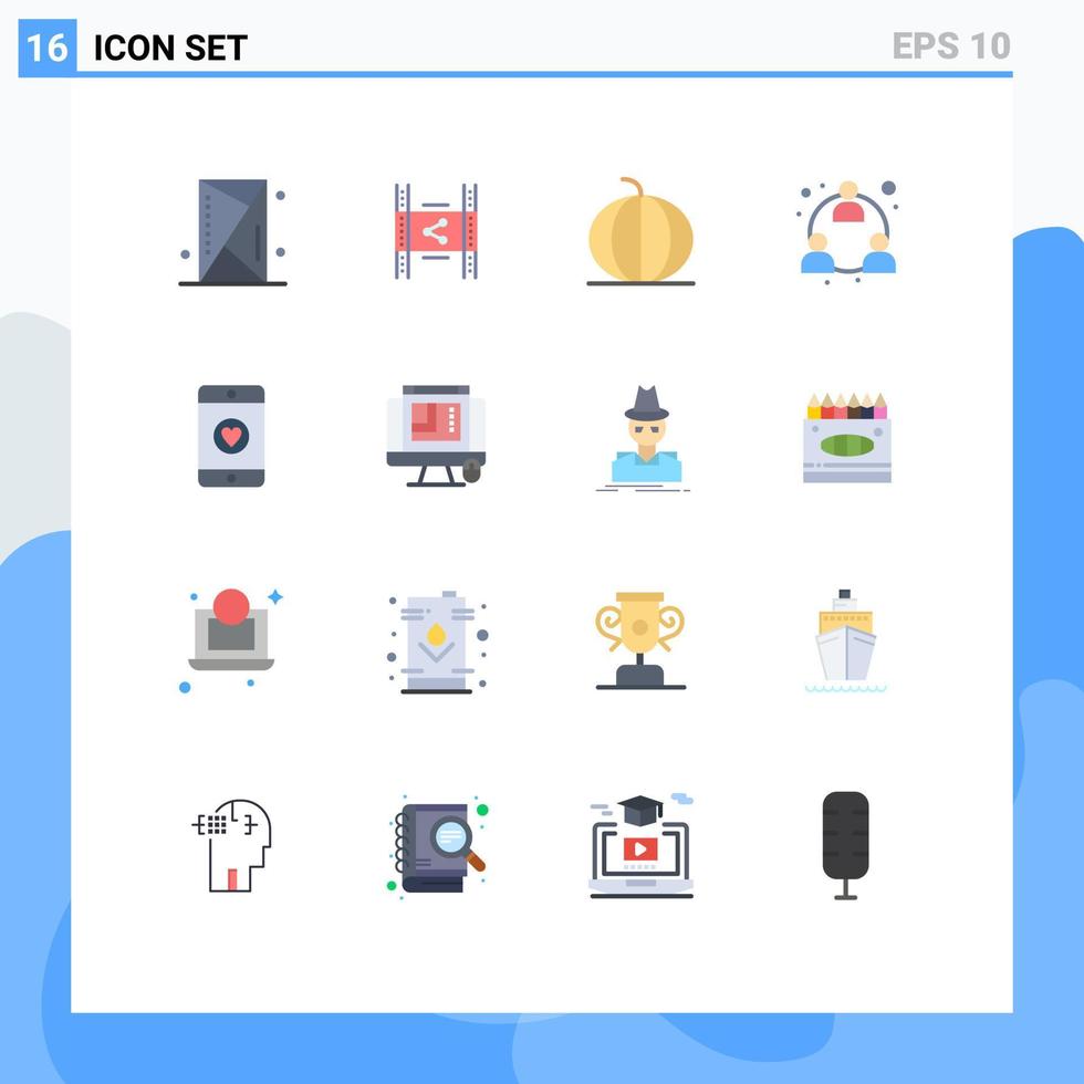 mobiel koppel vlak kleur reeks van 16 pictogrammen van mlm bedrijf pp groente fabriek bewerkbare pak van creatief vector ontwerp elementen