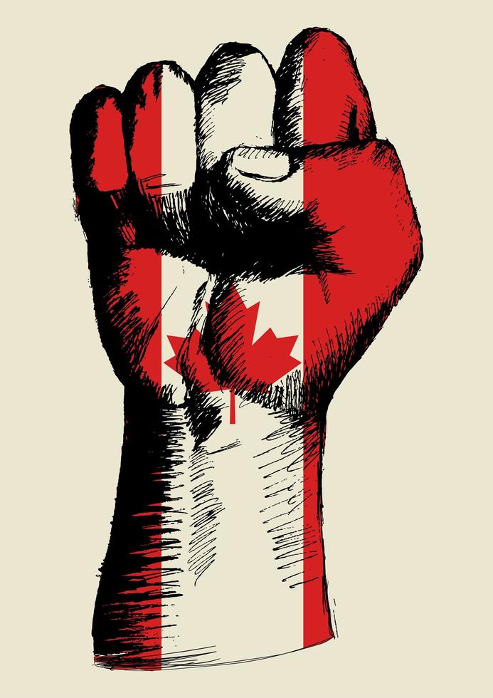 geest van een natie, canadese vlag met vuist omhoog schets vector