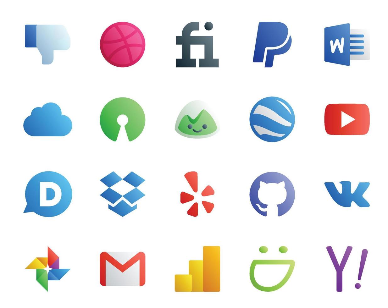 20 sociaal media icoon pak inclusief Gmail vk google aarde github dropbox vector