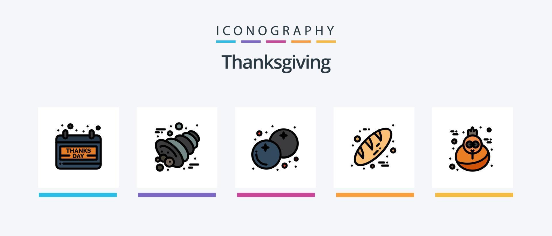 dankzegging lijn gevulde 5 icoon pak inclusief voedsel. pompoen. boek. dankzegging. hoed. creatief pictogrammen ontwerp vector