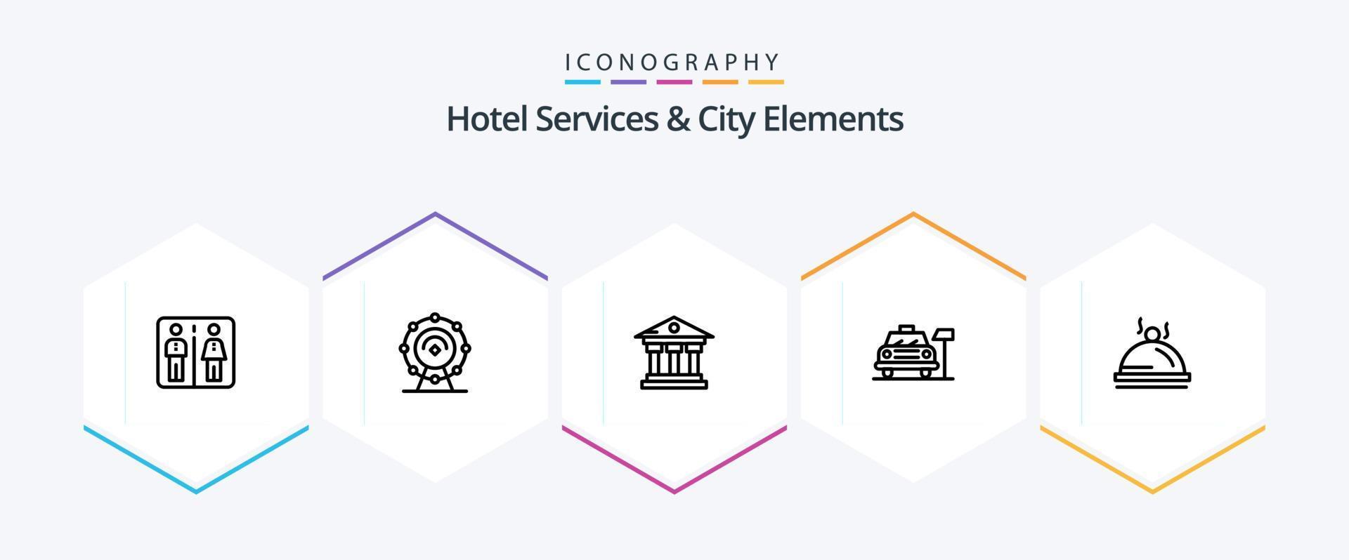 hotel Diensten en stad elementen 25 lijn icoon pak inclusief gerecht. onderhoud. bank . hotel. auto vector
