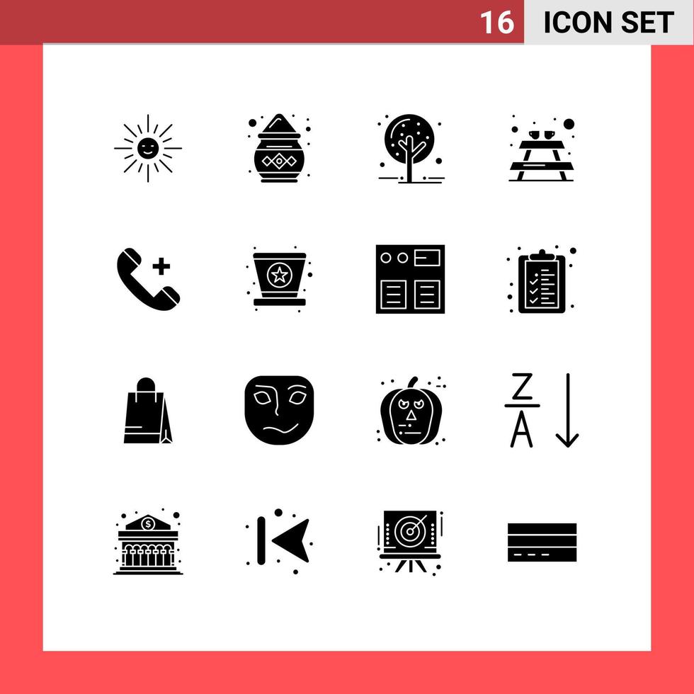 pictogram reeks van 16 gemakkelijk solide glyphs van ziekenhuis telefoontje herfst meubilair bank bewerkbare vector ontwerp elementen