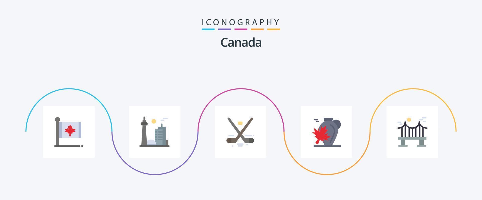 Canada vlak 5 icoon pak inclusief Canada. pot. beroemd stad. Olympische Spelen. hockey vector