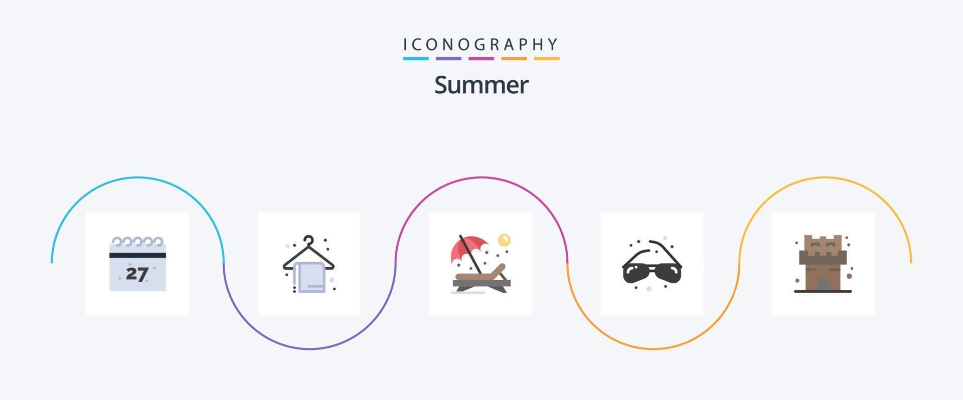 zomer vlak 5 icoon pak inclusief kasteel. geek. stoel. visie. bril vector