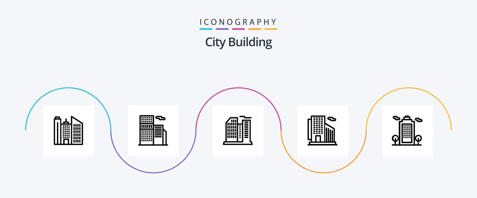 stad gebouw lijn 5 icoon pak inclusief . kantoor. omgeving. cologie vector