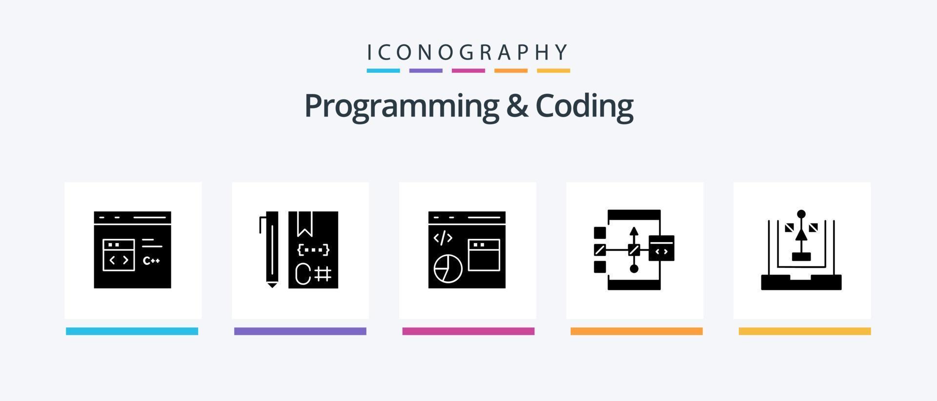 programmering en codering glyph 5 icoon pak inclusief ontwikkeling. codering. ontwikkeling. stroomschema. ontwikkelen. creatief pictogrammen ontwerp vector