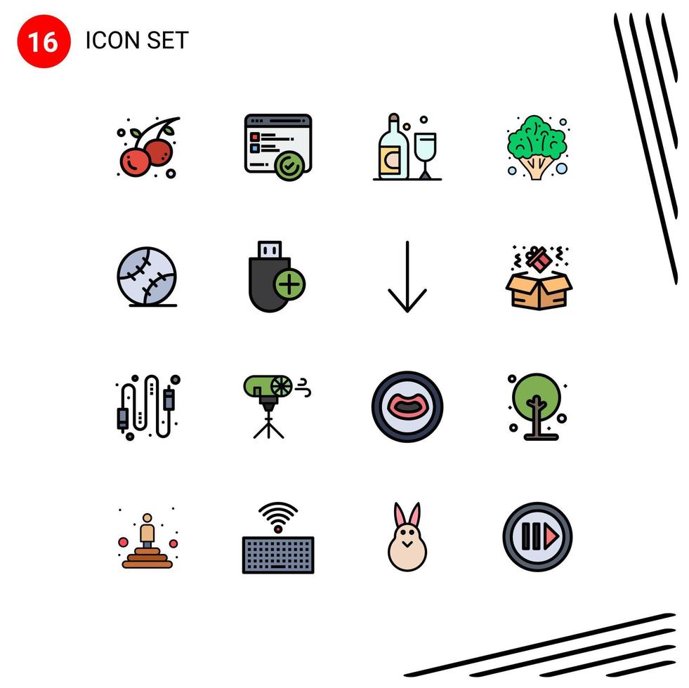 voorraad vector icoon pak van 16 lijn tekens en symbolen voor sport bal fles groente gezondheidszorg bewerkbare creatief vector ontwerp elementen