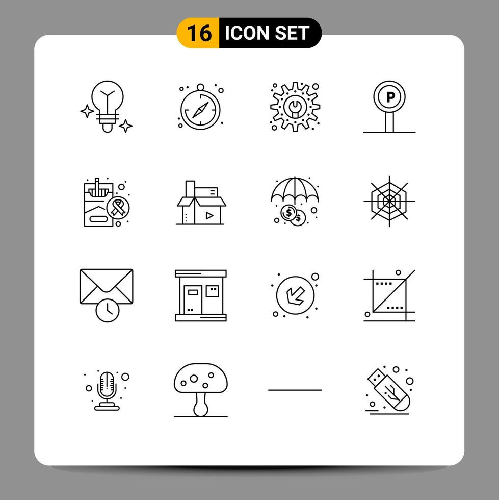 16 universeel contouren reeks voor web en mobiel toepassingen roken Gezondheid onderhoud sigaret teken bewerkbare vector ontwerp elementen