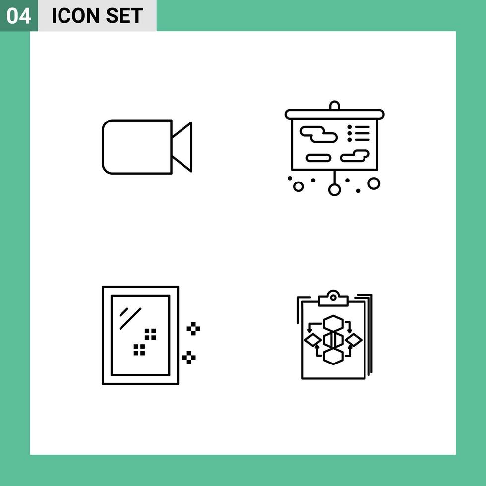 modern reeks van 4 gevulde lijn vlak kleuren pictogram van camera spiegel ui school- wassen bewerkbare vector ontwerp elementen