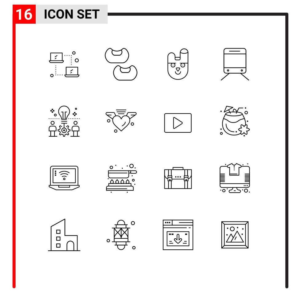 reeks van 16 modern ui pictogrammen symbolen tekens voor instelling idee gezicht lamp reizen bewerkbare vector ontwerp elementen