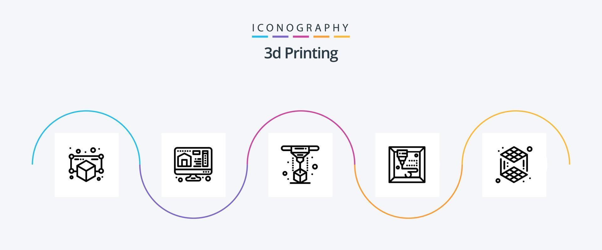 3d het drukken lijn 5 icoon pak inclusief d. machine. huis. 3d. het drukken vector