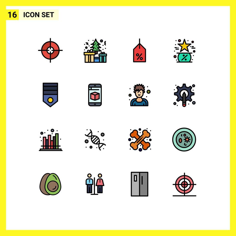 modern reeks van 16 vlak kleur gevulde lijnen pictogram van insigne ster etiket Leuk vinden favoriete bewerkbare creatief vector ontwerp elementen