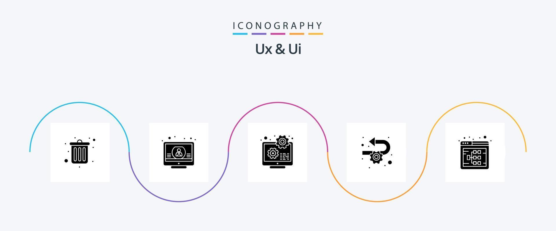 ux en ui glyph 5 icoon pak inclusief werkwijze. weerbaar. Kruis aan. ontwikkeling. code vector