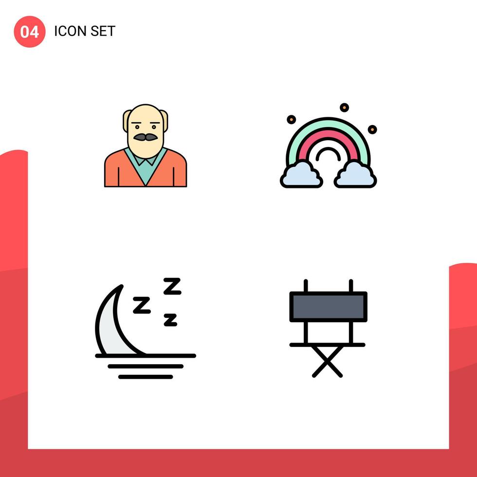 mobiel koppel gevulde lijn vlak kleur reeks van 4 pictogrammen van opa voorspelling oom voorjaar nacht bewerkbare vector ontwerp elementen