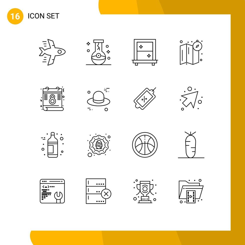16 creatief pictogrammen modern tekens en symbolen van hoed dag venster kalender plaats bewerkbare vector ontwerp elementen