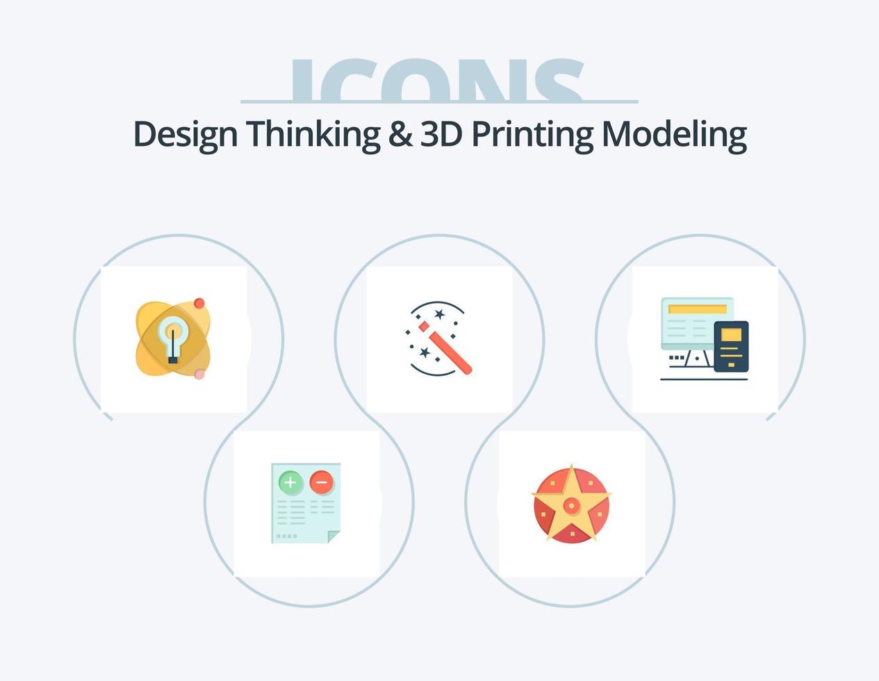 ontwerp denken en d het drukken modellering vlak icoon pak 5 icoon ontwerp. computer. magie. ster. oplossing. lamp vector