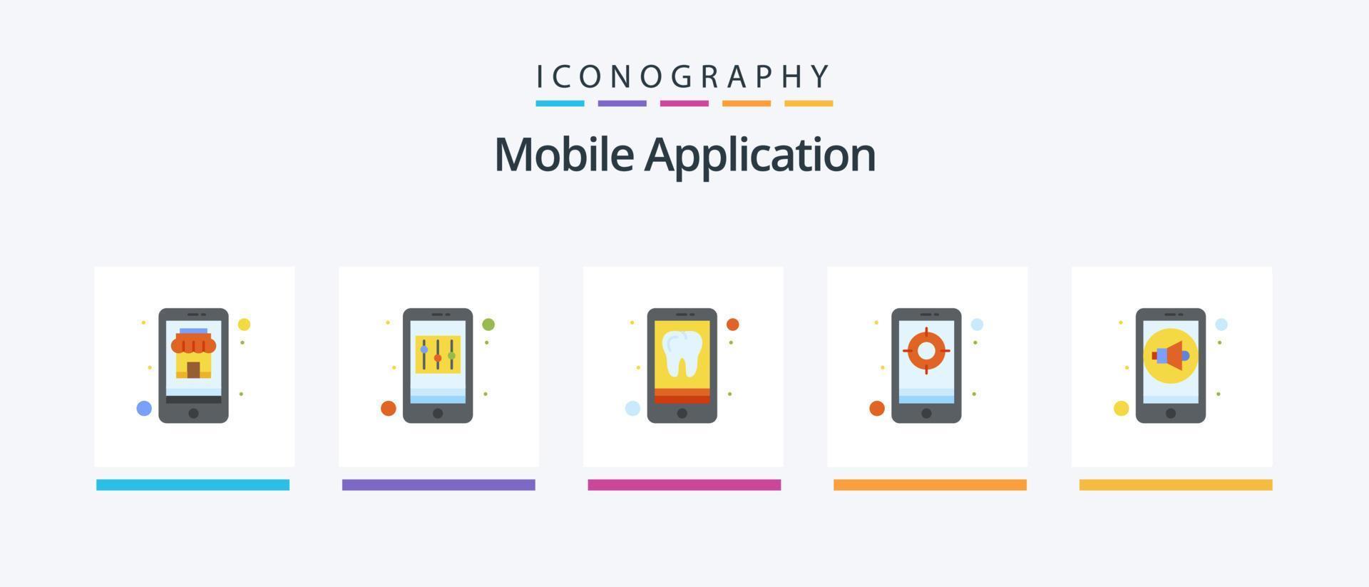 mobiel toepassing vlak 5 icoon pak inclusief volume. doelwit. app. online. sollicitatie. creatief pictogrammen ontwerp vector