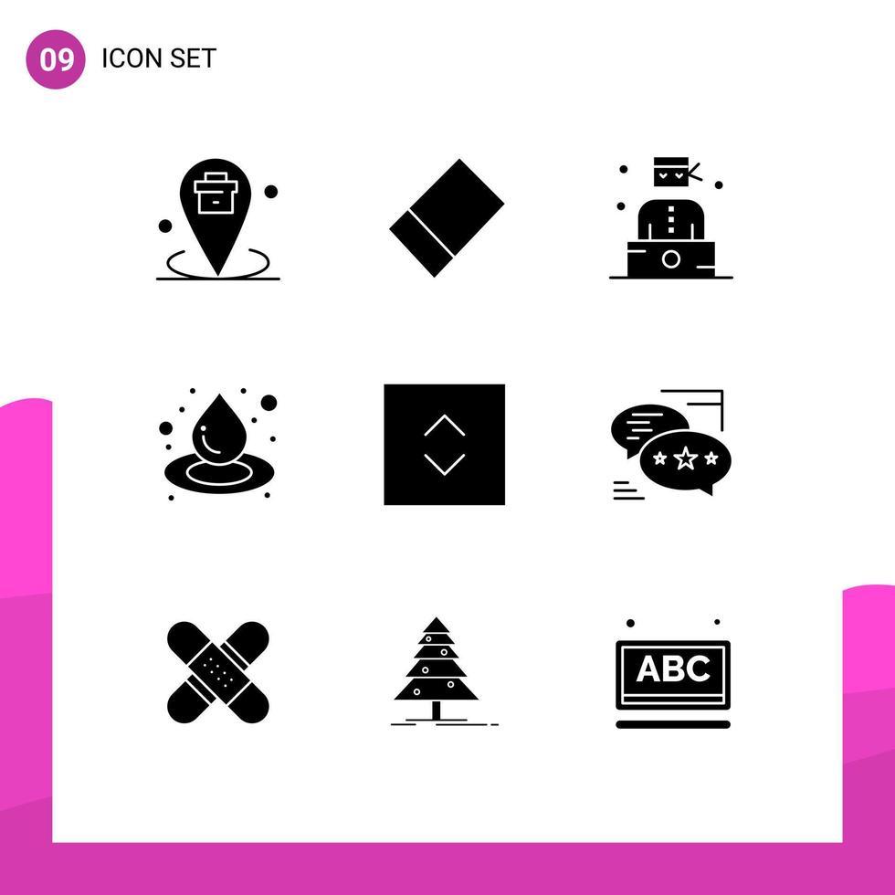 modern reeks van 9 solide glyphs pictogram van communicatie plein beroepen vergroten water bewerkbare vector ontwerp elementen
