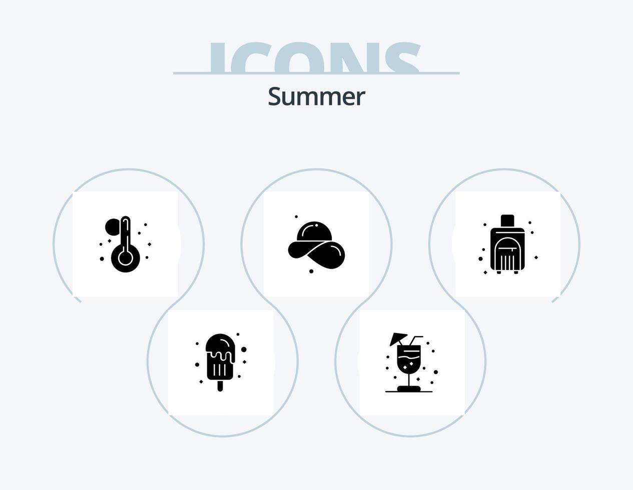 zomer glyph icoon pak 5 icoon ontwerp. reizen. tas. temperatuur. zomer. hoed vector