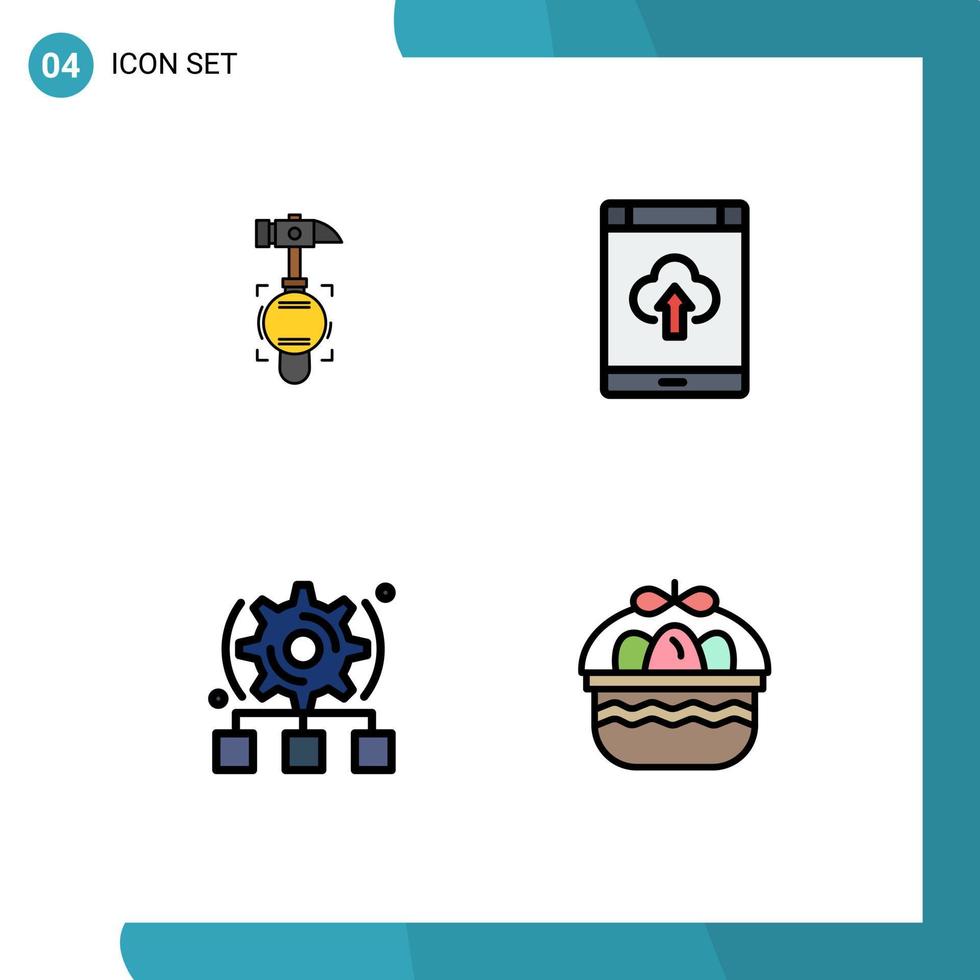 modern reeks van 4 gevulde lijn vlak kleuren pictogram van hamer instelling gereedschap smartphone tandrad bewerkbare vector ontwerp elementen