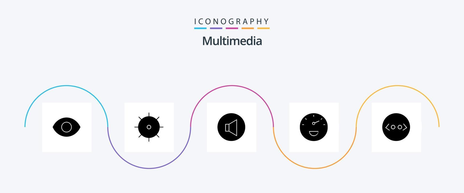 multimedia glyph 5 icoon pak inclusief . graadmeter. code vector