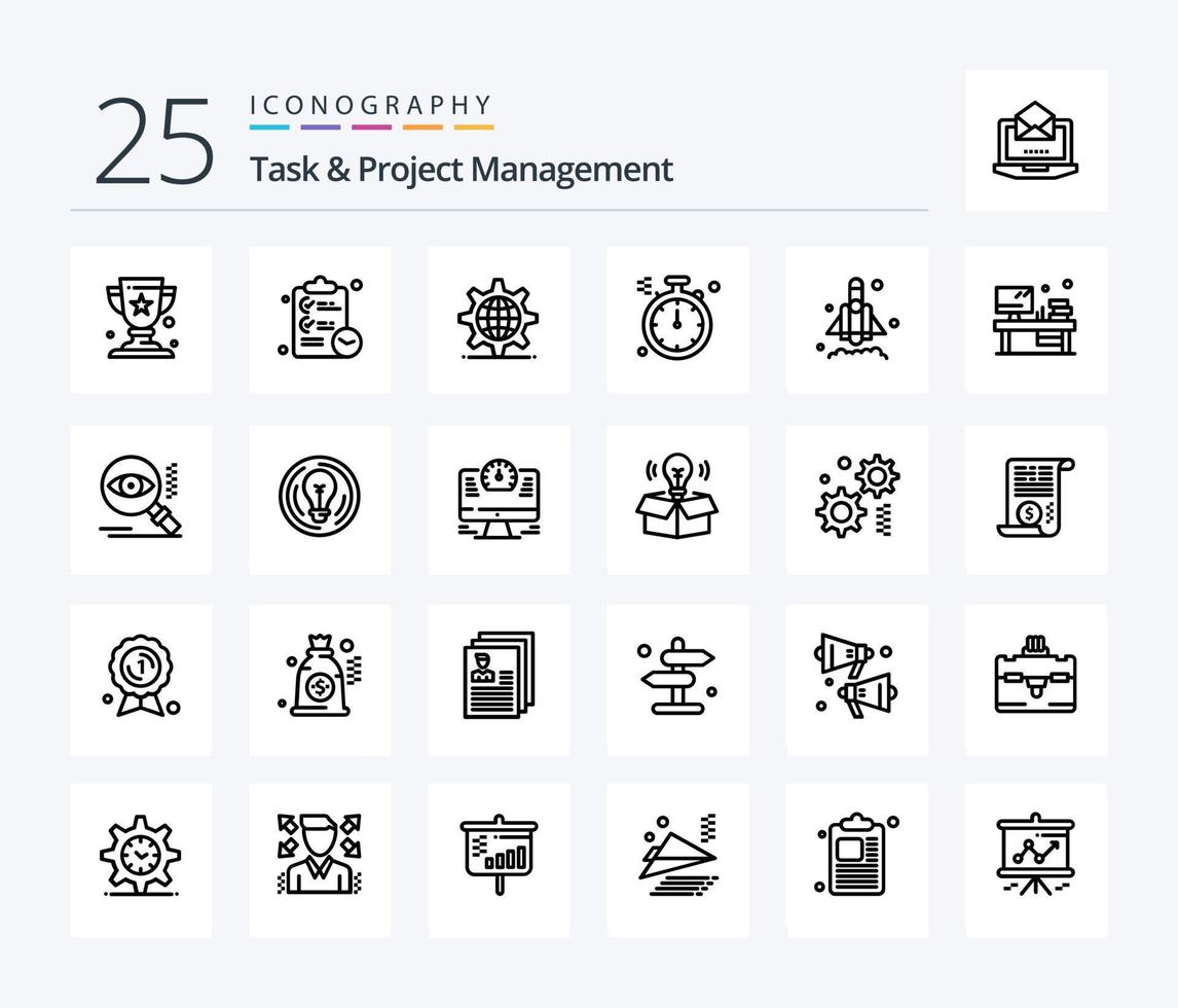 taak en project beheer 25 lijn icoon pak inclusief noorden. kompas . tijd. server vector