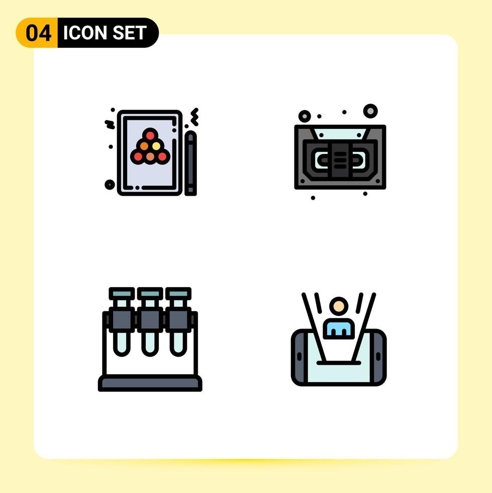 bewerkbare vector lijn pak van 4 gemakkelijk gevulde lijn vlak kleuren van snooker chemie biljart cassette wetenschap bewerkbare vector ontwerp elementen