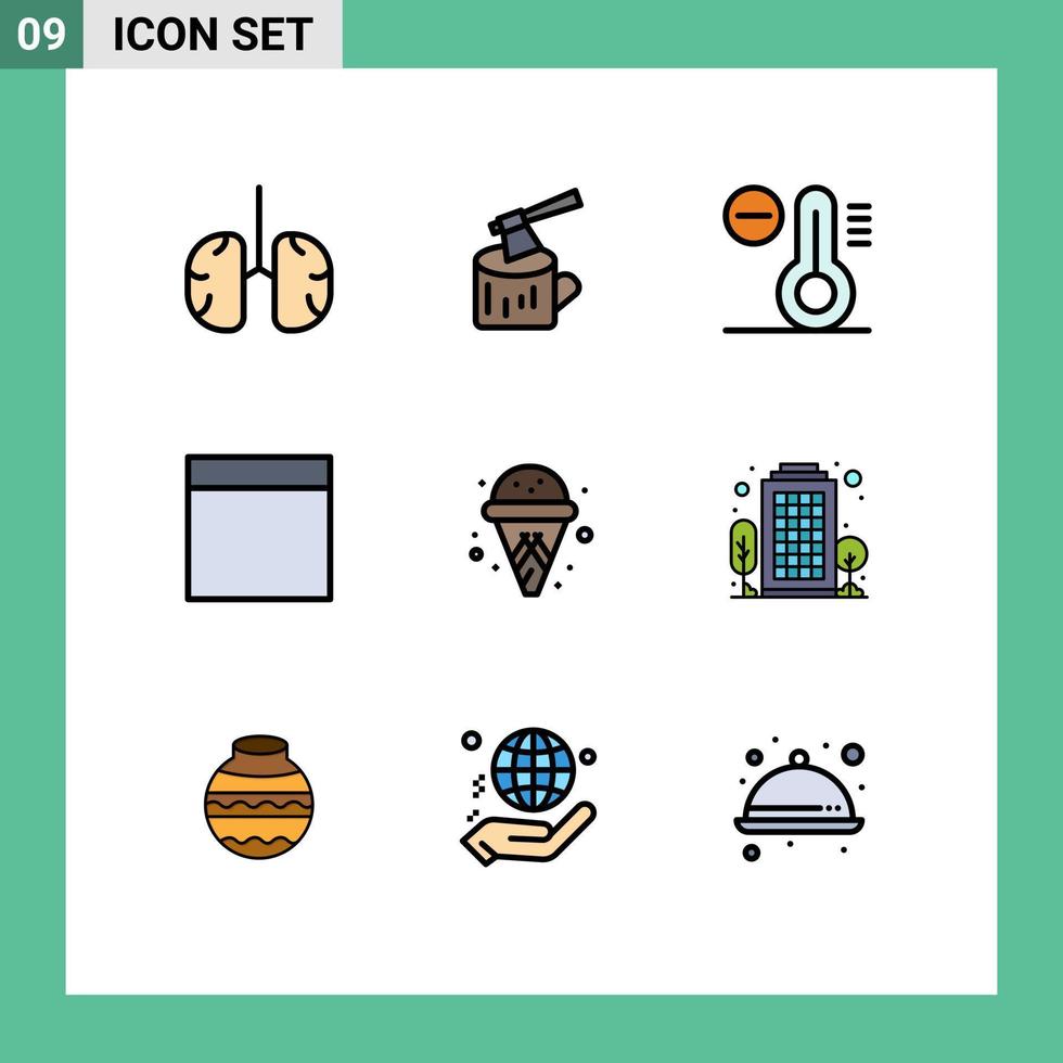 voorraad vector icoon pak van 9 lijn tekens en symbolen voor gebouw ijs room hout ijshoorntje rooster bewerkbare vector ontwerp elementen