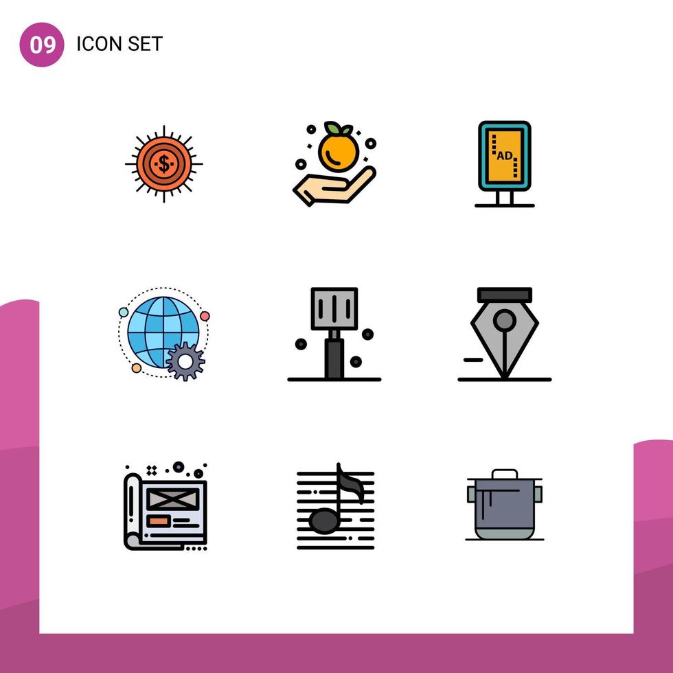 9 thematisch vector gevulde lijn vlak kleuren en bewerkbare symbolen van wereldbol online voedsel verbonden teken bord bewerkbare vector ontwerp elementen