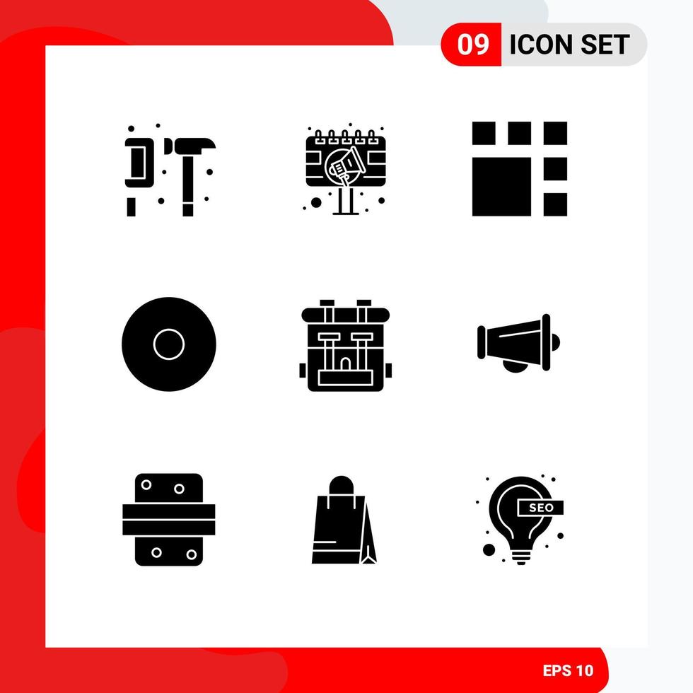 reeks van 9 modern ui pictogrammen symbolen tekens voor zak Vermelding aanplakbord multimedia beeld bewerkbare vector ontwerp elementen