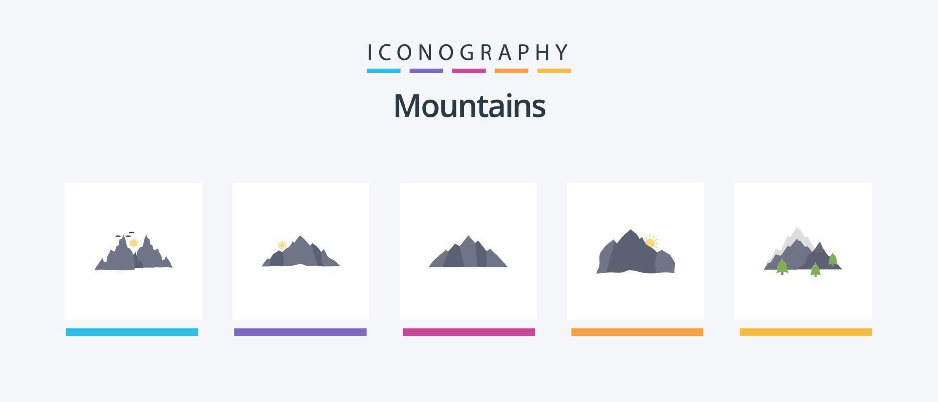 bergen vlak 5 icoon pak inclusief . berg. boom. heuvel. creatief pictogrammen ontwerp vector