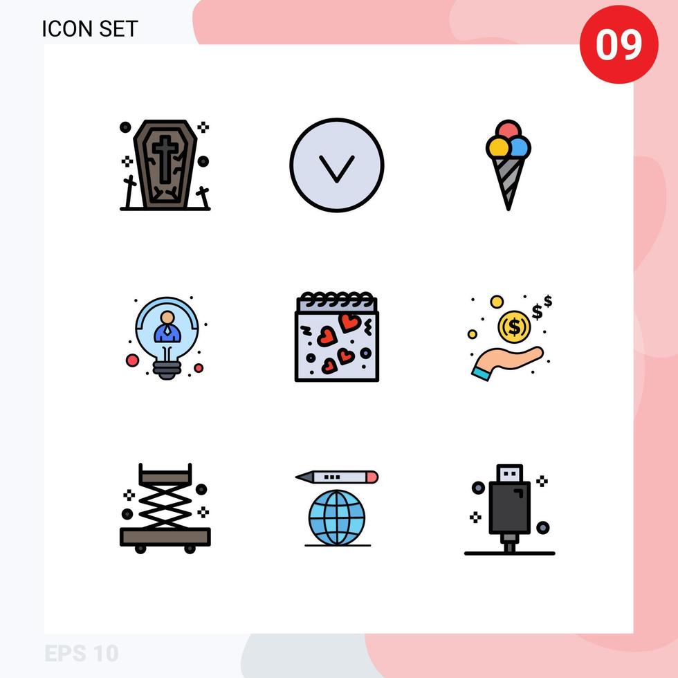 voorraad vector icoon pak van 9 lijn tekens en symbolen voor romance hart ijs room kalender idee bewerkbare vector ontwerp elementen