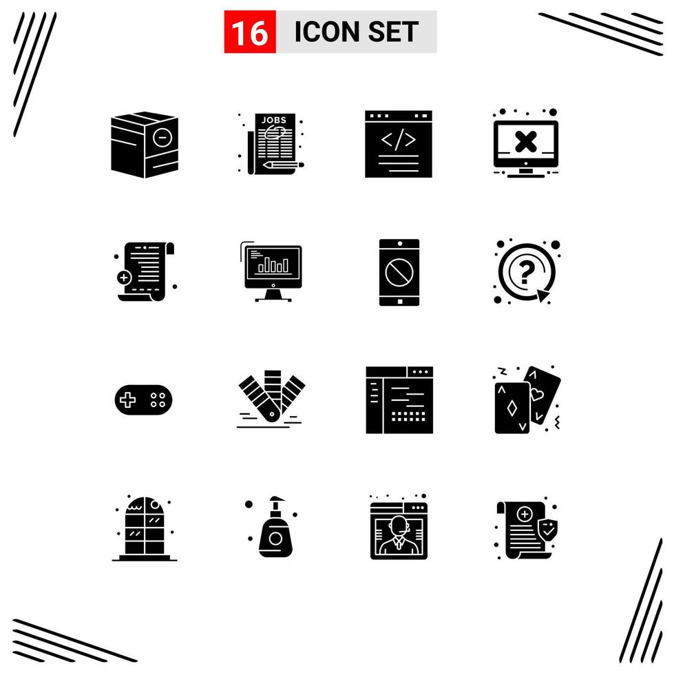 modern reeks van 16 solide glyphs pictogram van fout hardware selecteer baan computer html bewerkbare vector ontwerp elementen