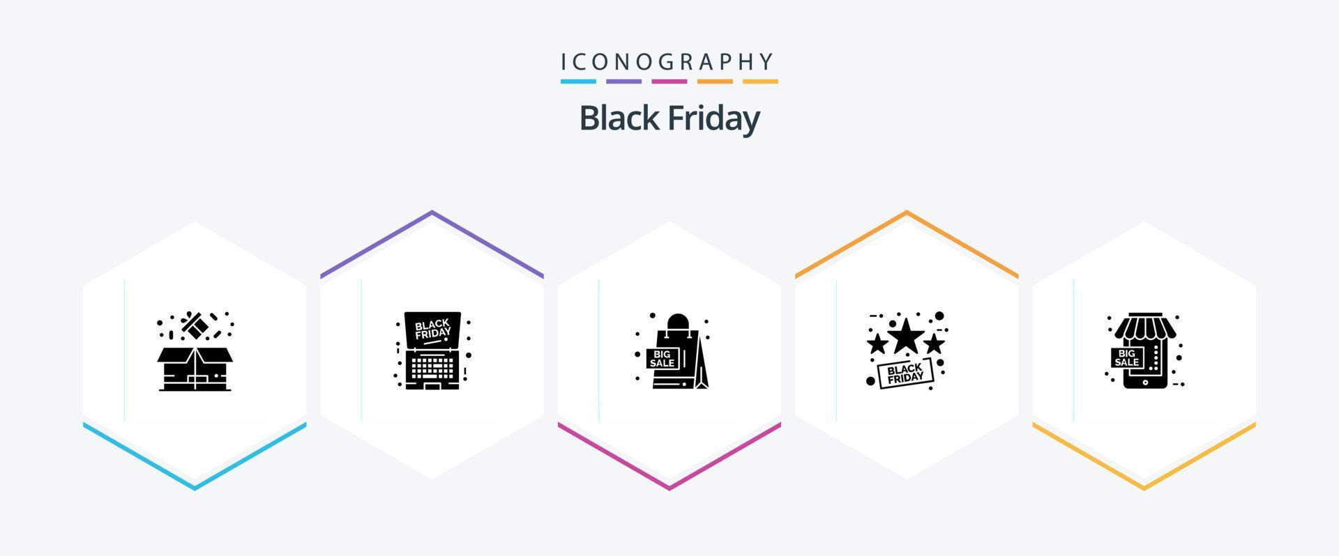 zwart vrijdag 25 glyph icoon pak inclusief uitverkoop. percentage. bieden. vrijdag. boodschappen doen vector