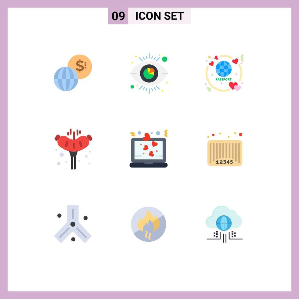 voorraad vector icoon pak van 9 lijn tekens en symbolen voor laptop camping huwelijksreis worst vlees bewerkbare vector ontwerp elementen