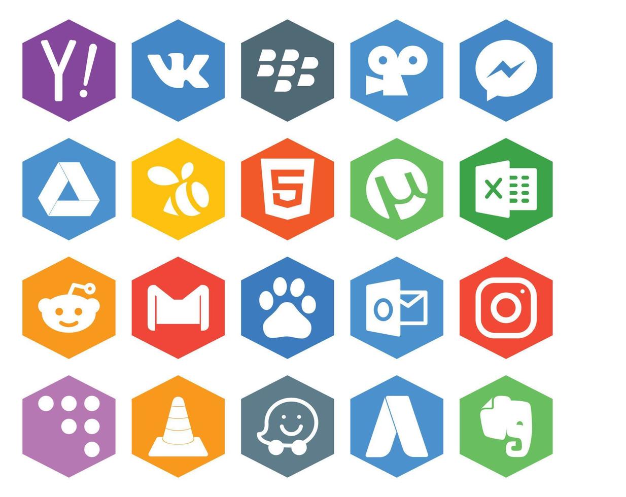 20 sociaal media icoon pak inclusief instagram Baidu html mail Gmail vector