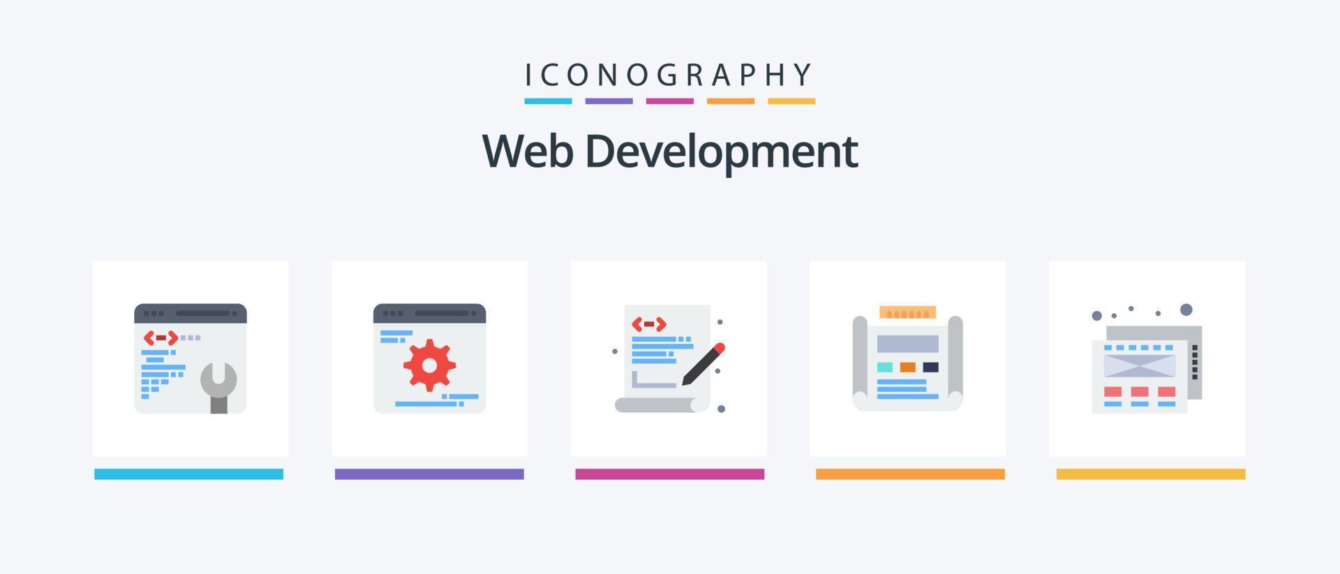 web ontwikkeling vlak 5 icoon pak inclusief web. indeling. taal. tekening. ontwerp. creatief pictogrammen ontwerp vector