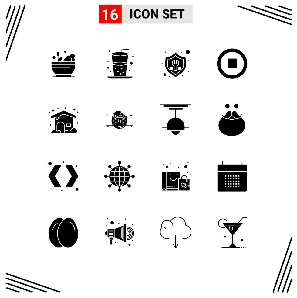 universeel icoon symbolen groep van 16 modern solide glyphs van weer hou op fix multimedia verzekering bewerkbare vector ontwerp elementen