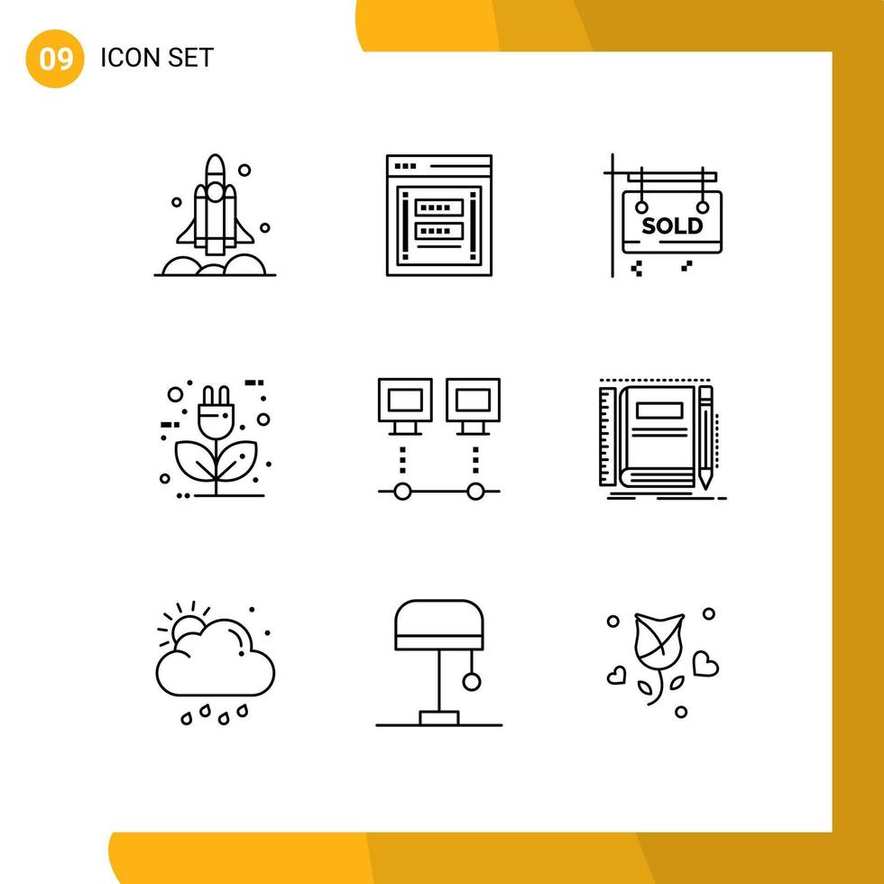 voorraad vector icoon pak van 9 lijn tekens en symbolen voor ecologie oplader wachtwoord auto verkocht bewerkbare vector ontwerp elementen