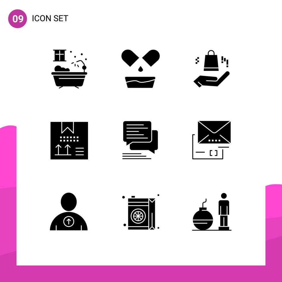 reeks van 9 modern ui pictogrammen symbolen tekens voor sms communicatie boodschappen doen zak babbelen ontwikkeling bewerkbare vector ontwerp elementen