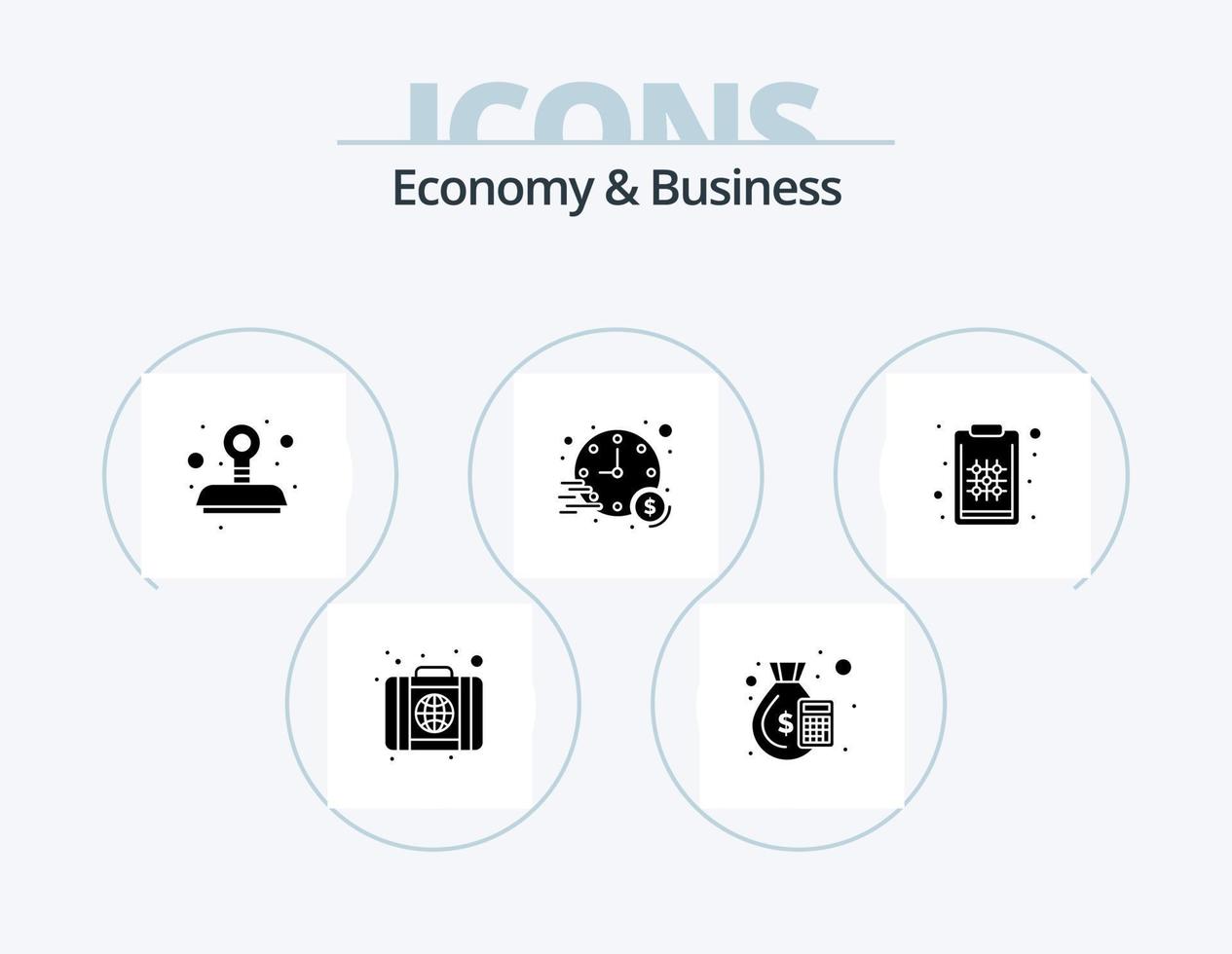 economie en bedrijf glyph icoon pak 5 icoon ontwerp. plan. aanvaarden. tijd. investering vector